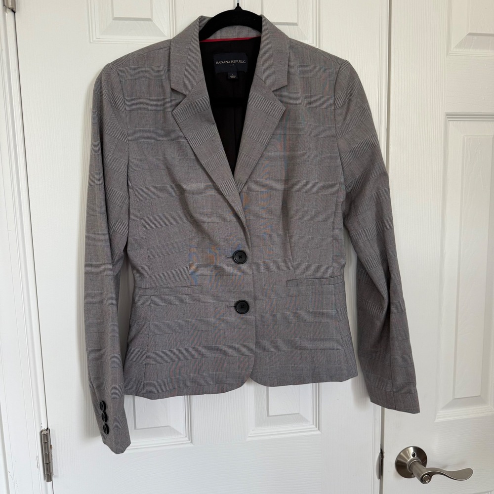 Banana Republic Gray Glen Plaid Blazer Jacket Women's 4 Career Professional EUC